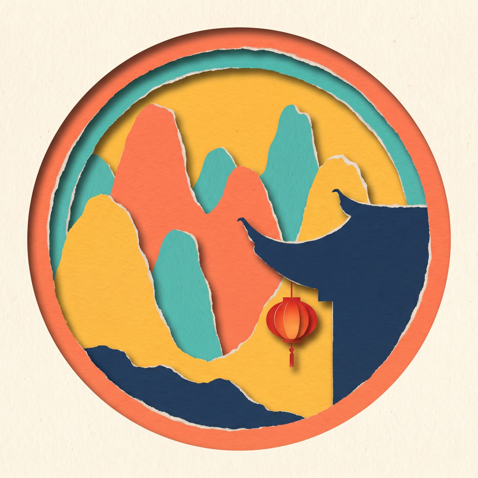 Papercut travel badge illustration for China