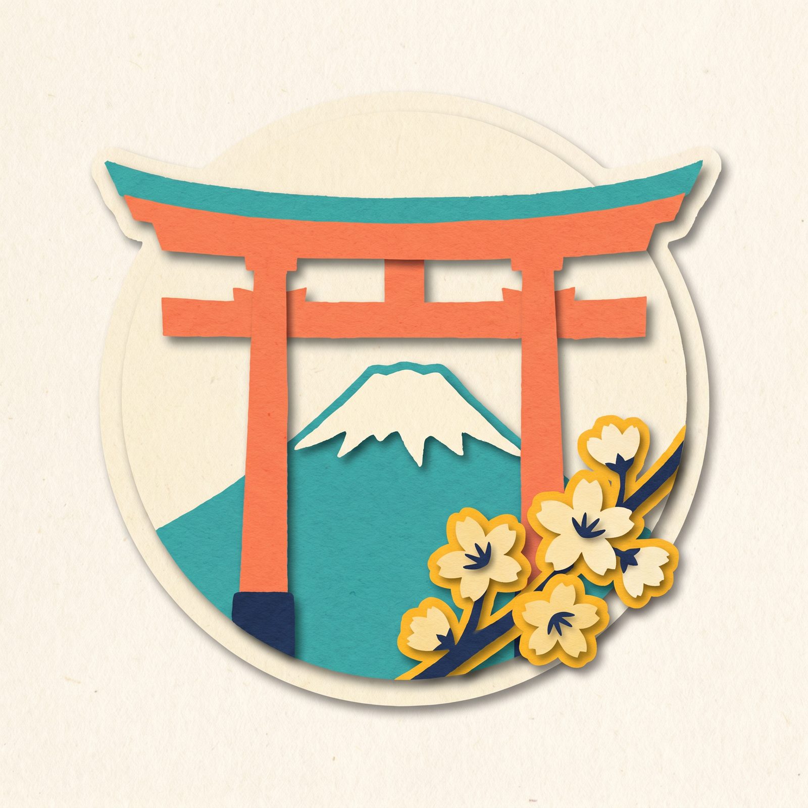 Papercut travel badge illustration for Japan