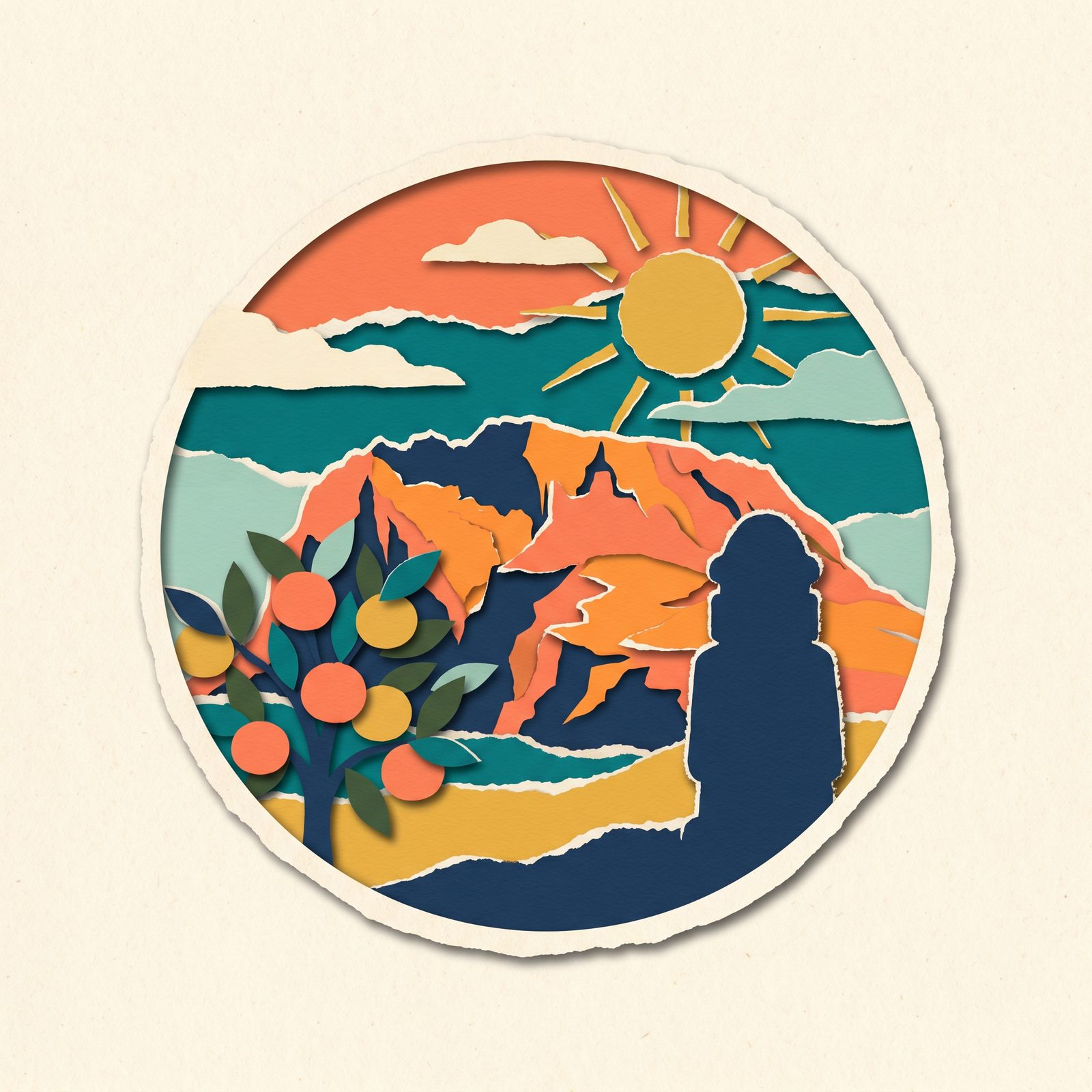 Papercut travel badge illustration for South Korea