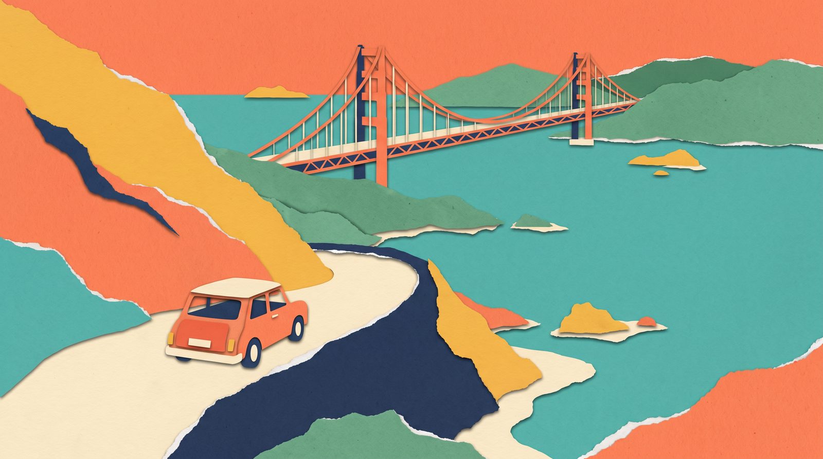 Papercut travel illustration for Chugoku & Shikoku Road Trip