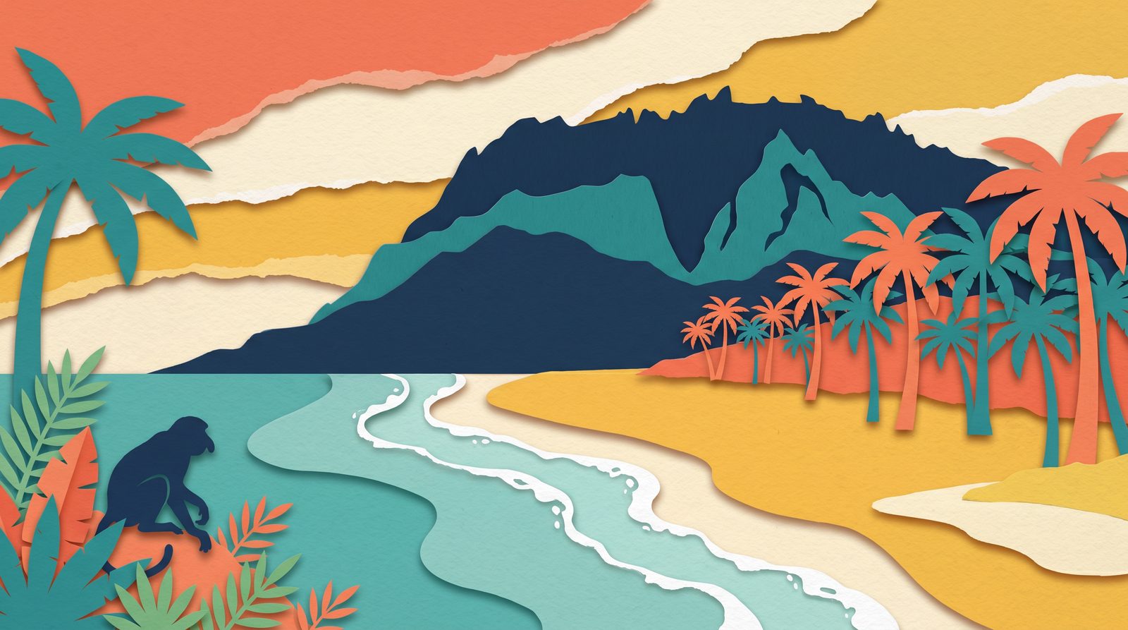 Papercut travel illustration for Kota Kinabalu, Sabah