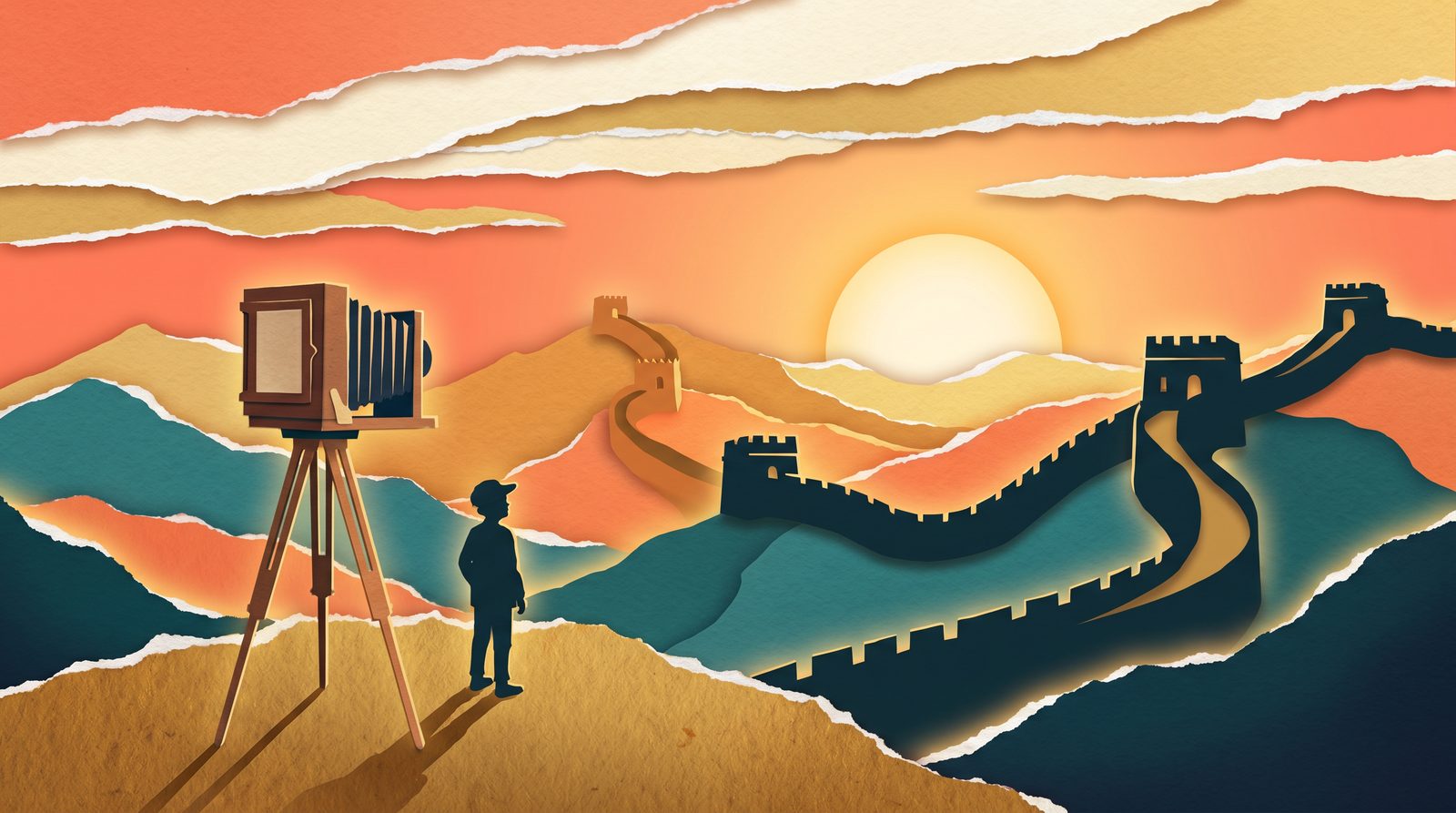Papercut travel illustration for Beijing Solo Photography Trip