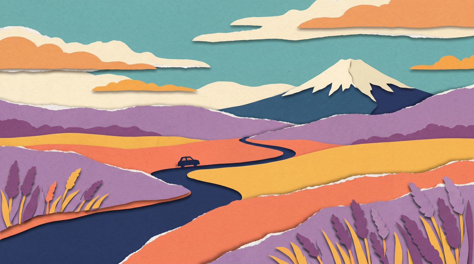 Papercut travel illustration for Hokkaido Fly-Drive