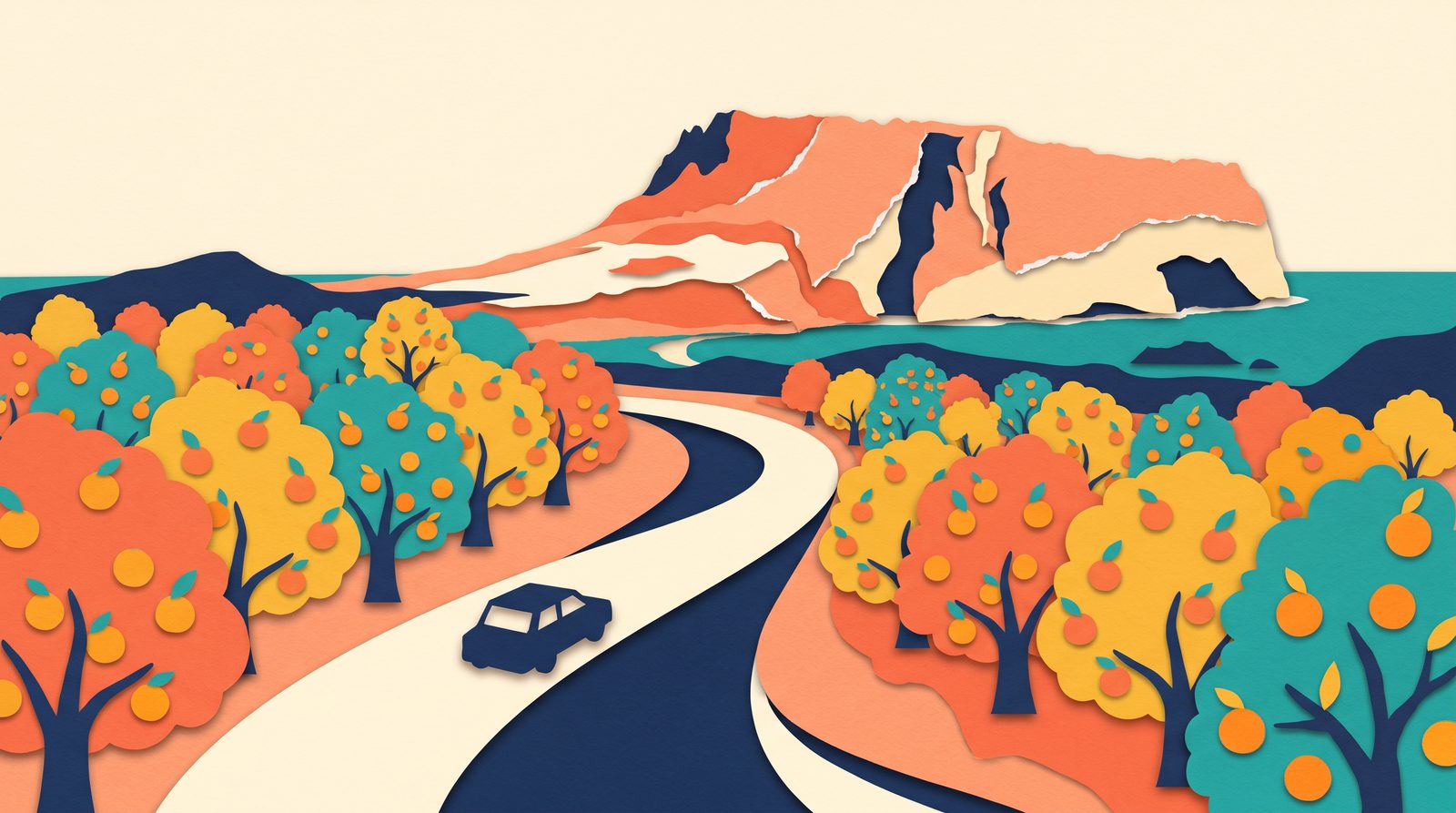 Papercut travel illustration for Jeju Island Fly-Drive