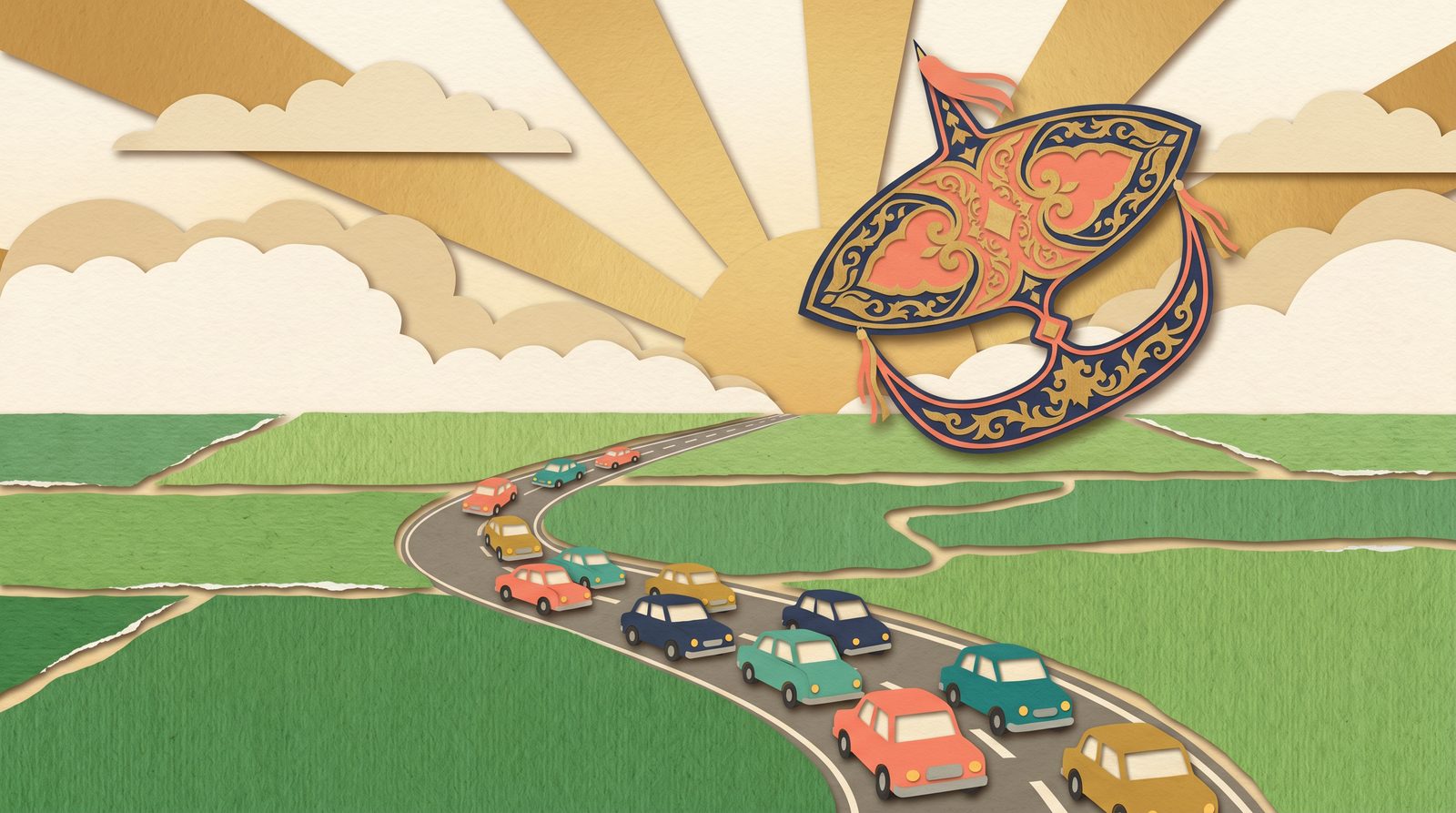 Papercut travel illustration for Kelantan & Kedah Road Trip