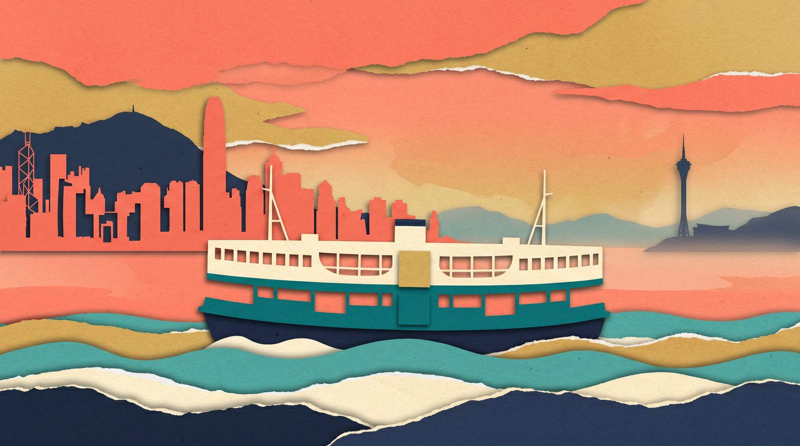 Papercut travel illustration for Hong Kong & Macau Trip